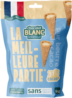 Sachet de mini cônes au chocolat blanc 31 % La Meilleure Partie, 85 g
