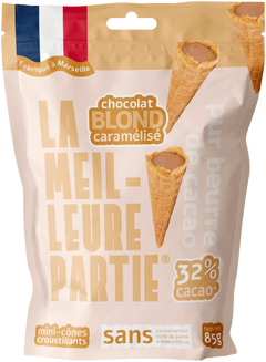 Sachet de mini cônes au chocolat blond caramélisé 32 % La Meilleure Partie, 85 g
