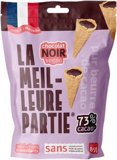 Sachet de mini cônes au chocolat noir 73 % vegan La Meilleure Partie, 85 g