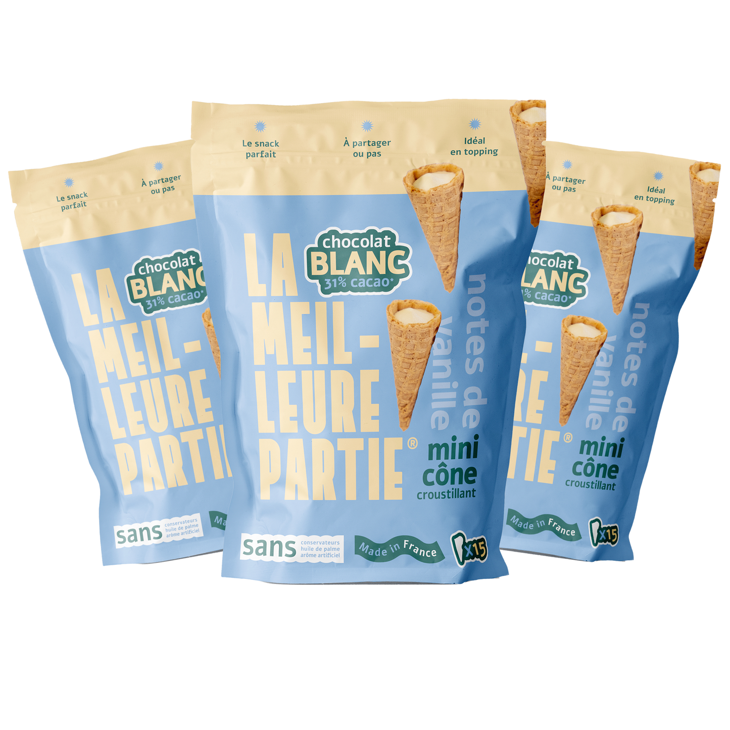 Mini Cône Chocolat Blanc 31% Lot de 3 Sachets