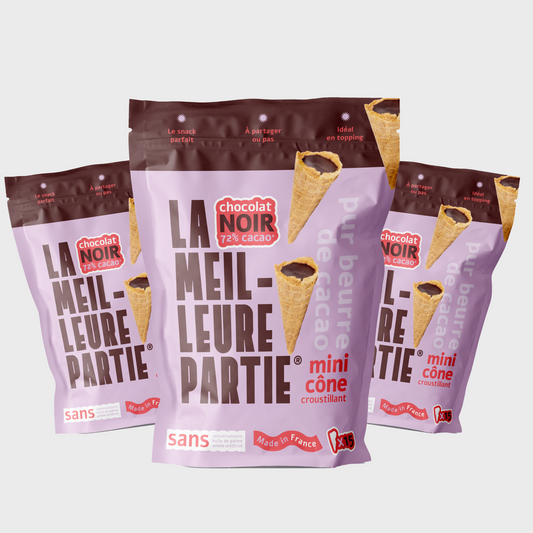 Mini Cône Chocolat Noir 72% Végan Lot de 3 Sachets