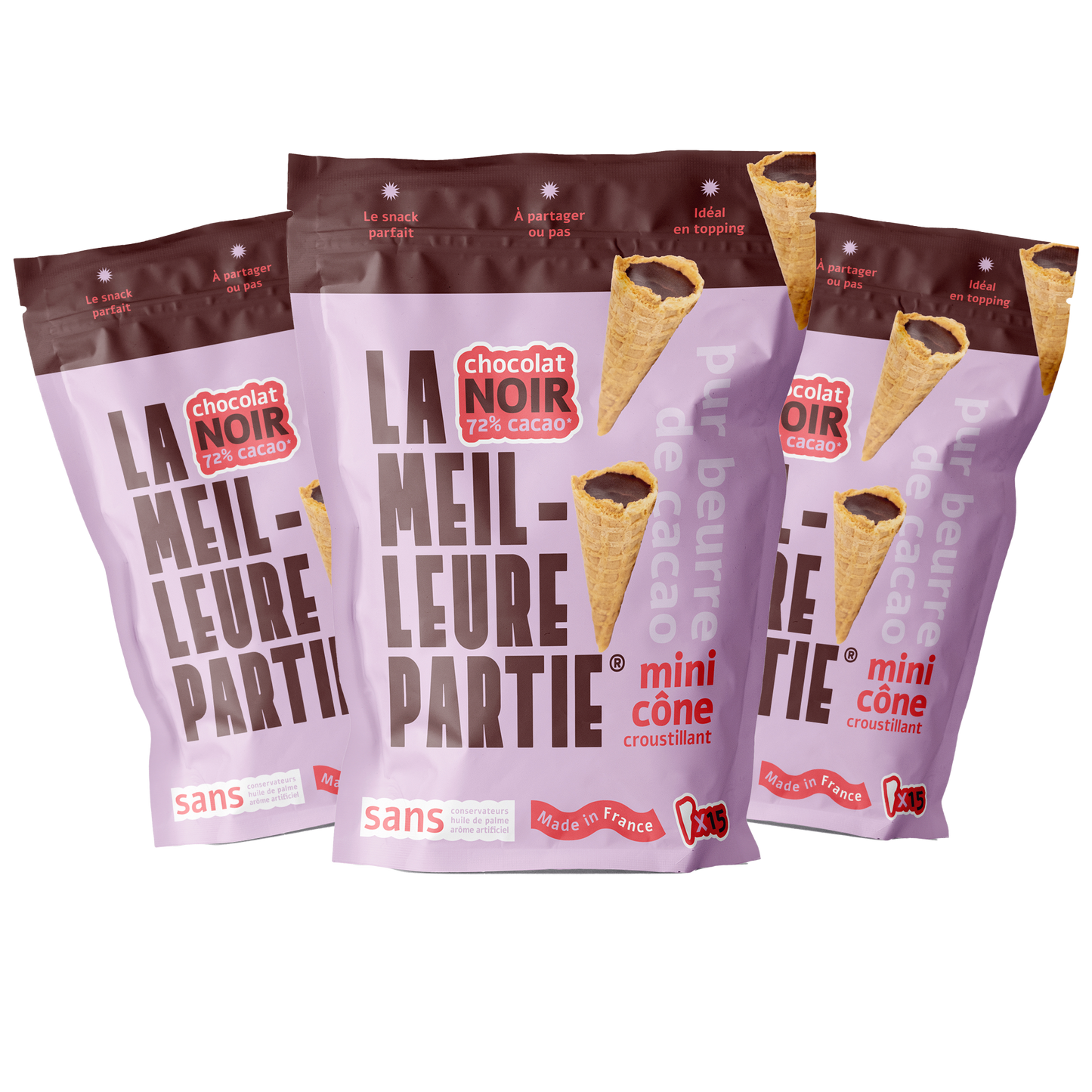 Mini Cône Chocolat Noir 72% Végan Lot de 3 Sachets