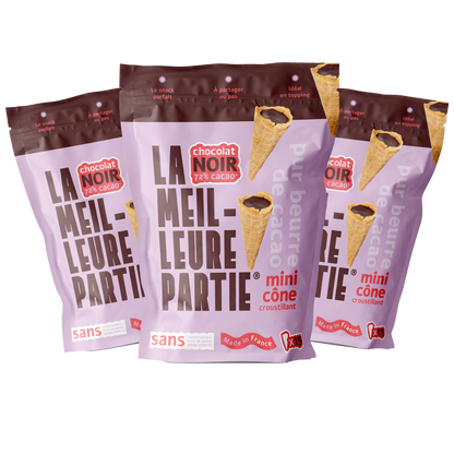 Mini Cône Chocolat Noir 72% Végan Lot de 3 Sachets