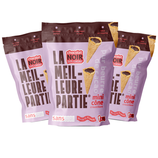 Mini Cône Chocolat Noir 72% Végan Lot de 3 Sachets