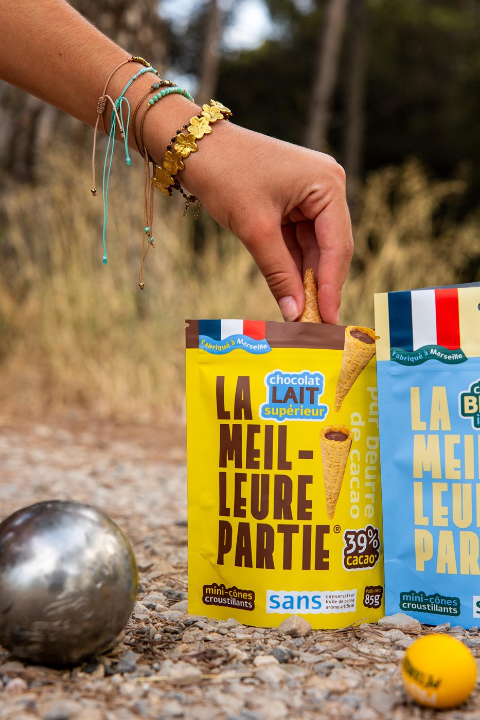 Pause pétanque avec des mini cônes au chocolat au lait
