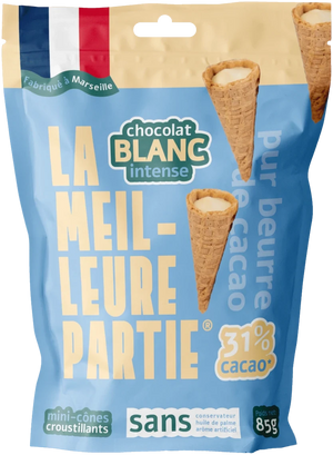 Sachet de mini cônes au chocolat blanc 31 % La Meilleure Partie, 85 g