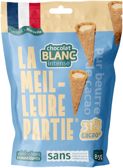 Sachet de mini cônes au chocolat blanc 31 % La Meilleure Partie, 85 g
