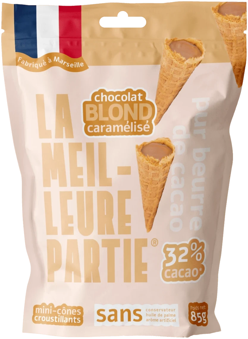 Sachet de mini cônes au chocolat blond caramélisé 32 % La Meilleure Partie, 85 g