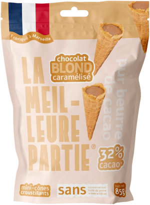 Sachet de mini cônes au chocolat blond caramélisé 32 % La Meilleure Partie, 85 g