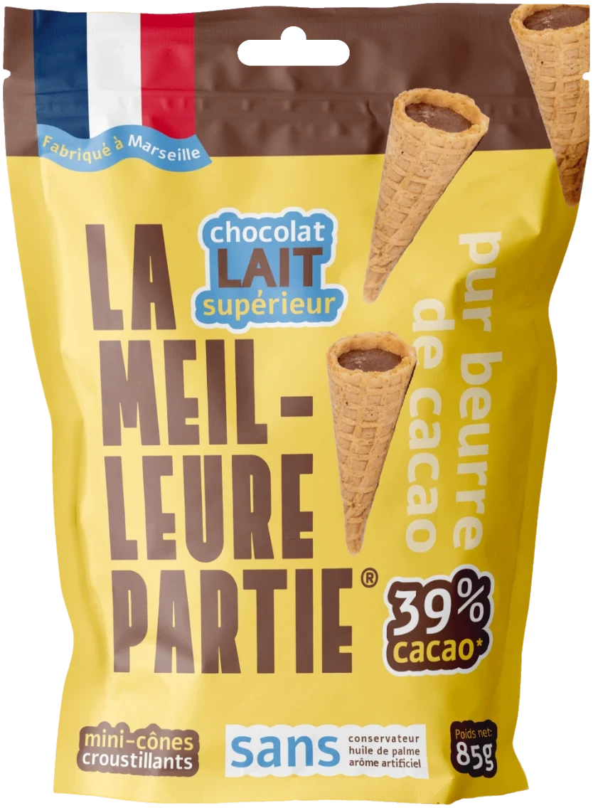 Sachet de mini cônes au chocolat au lait 39 % La Meilleure Partie, 85 g