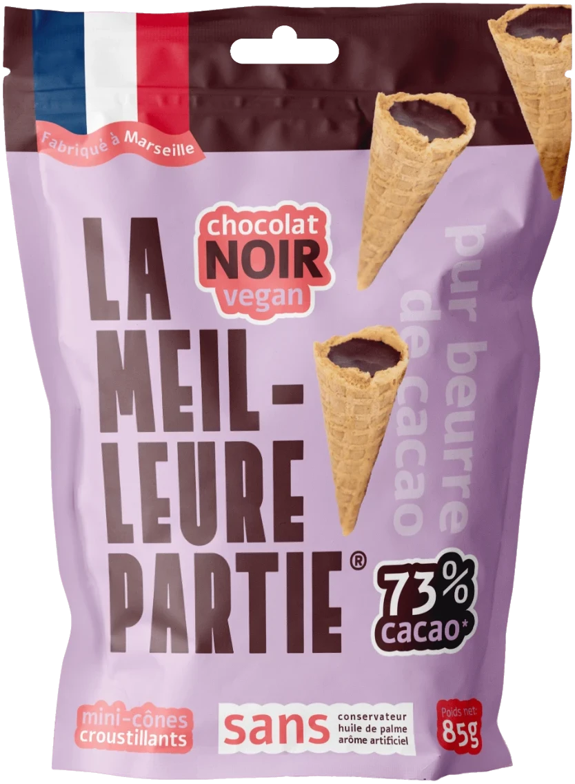 Sachet de mini cônes au chocolat noir 73 % vegan La Meilleure Partie, 85 g