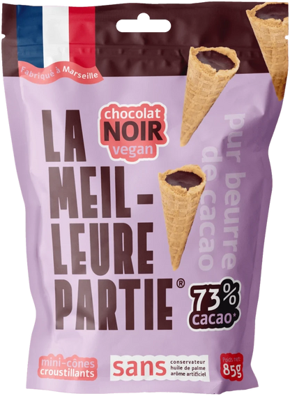 Sachet de mini cônes au chocolat noir 73 % vegan La Meilleure Partie, 85 g